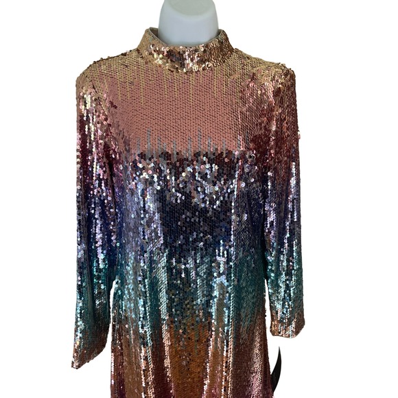 Aidan Mattox Sequin Party Long Sleeve Dress Size 4 Ombre Rose Gold Mini NWT‎ - Picture 5 of 12